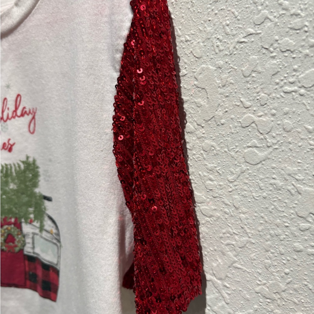 Girls Size 8 Holiday Shirt with Red Sparkles Sleeves- Evsie 8‎ - Picture 5 of 5